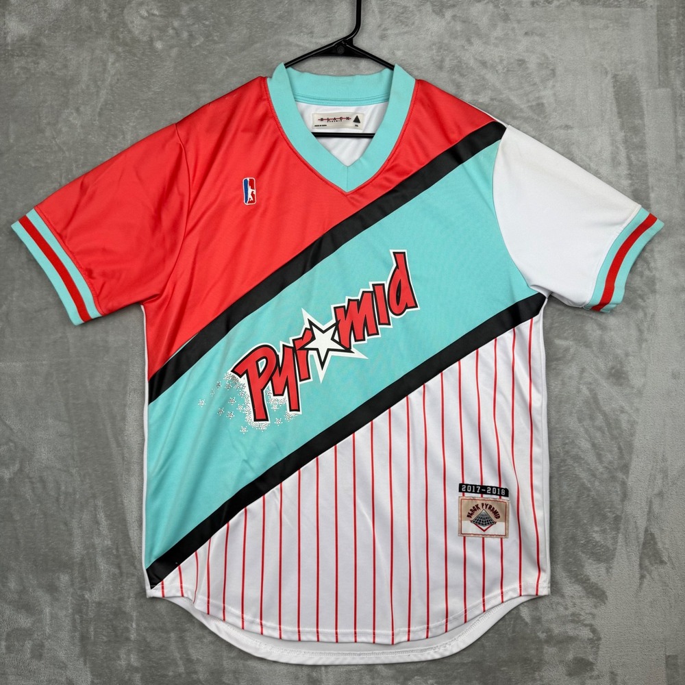 Black Pyramid The One 1 Baseball Jersey Red Teal White Mens XXL